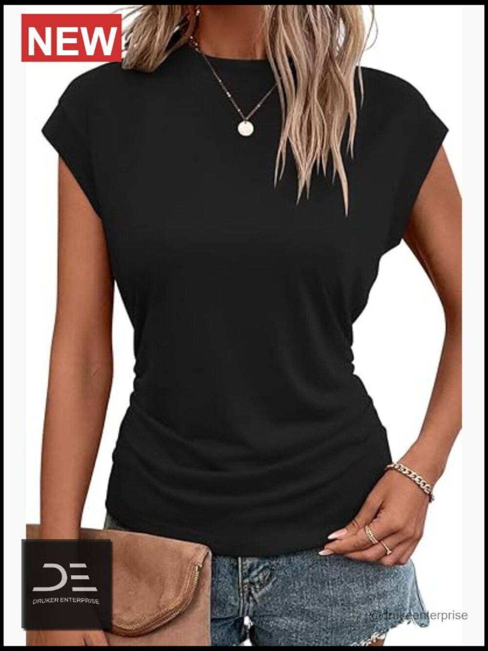 Cap Sleeve Crew Neck T Shirt Spring Summer Blouse